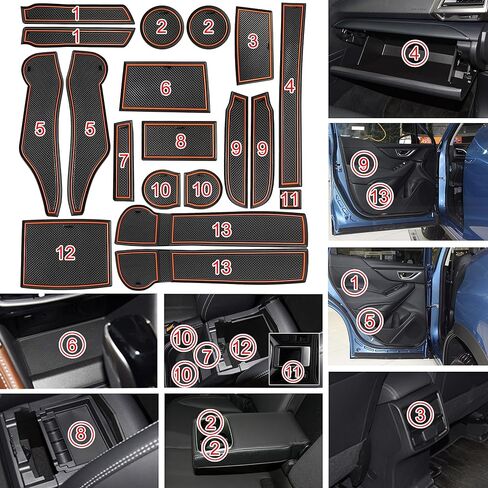 SENSHINE Cup Holder Inserts for Subaru Forester Accessories 2019 2020 2021 2022 2023 2024 Center Console Liner Door Pocket Slot Mats Non-Slip Anti Dust Cup Holder Pad Interior 19-PC Set (Orange Trim) in Saudi Arabia
