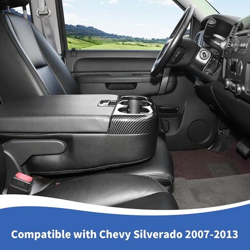Center Console Front Cup Holder Panel Trim Cover Compatible with Chevy Silverado & GMC-Sierra 2007-2013, Carbon Fiber in Saudi Arabia
