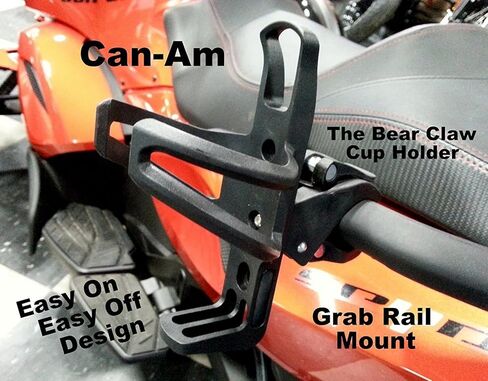 Can Am Spyder Passenger Grab Rail Mount - Not for Handlebars - Cup Holder - Dual Chrome Inserts on Satin Black Body - Easy On - Off Design Bear Claw #6214CAA in Saudi Arabia