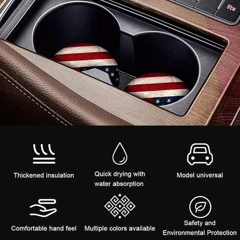 2PCS Car Cup Holder Coasters, American Flag Anti-Slip Waterproof Auto Insert Cup Holder Pads, Vehicle Interior Decor Embedded Drink Mat Accessories, Universal for RV, SUV, Truck (Red) in Kuwait