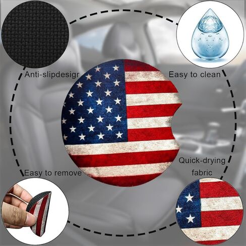 2PCS Car Cup Holder Coasters, American Flag Anti-Slip Waterproof Auto Insert Cup Holder Pads, Vehicle Interior Decor Embedded Drink Mat Accessories, Universal for RV, SUV, Truck (Red) in Kuwait