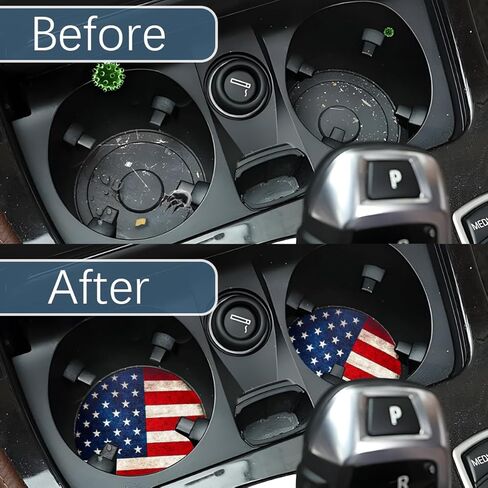 2PCS Car Cup Holder Coasters, American Flag Anti-Slip Waterproof Auto Insert Cup Holder Pads, Vehicle Interior Decor Embedded Drink Mat Accessories, Universal for RV, SUV, Truck (Red) in Kuwait