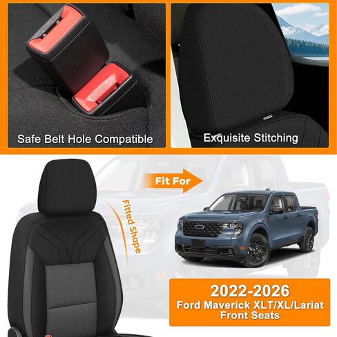Front Seat Covers Compatible with 2022-2026 Ford Maverick XLT/XL/Lariat, Neoprene Durability Truck Seat Cover, Black and Charcoal in Kuwait