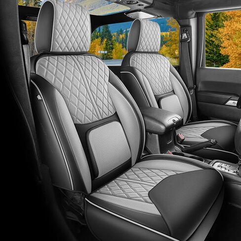 أغطية مقاعد مخصصة لسيارة Wrangler JK 2013-2017 ذات 4 أبواب، وسادة غطاء شاحنة صغيرة مع واقي مقعد مقاوم للماء من الجلد الصناعي (أسود رمادي، مجموعة كاملة) in Kuwait