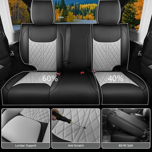 أغطية مقاعد مخصصة لسيارة Wrangler JK 2013-2017 ذات 4 أبواب، وسادة غطاء شاحنة صغيرة مع واقي مقعد مقاوم للماء من الجلد الصناعي (أسود رمادي، مجموعة كاملة) in Kuwait