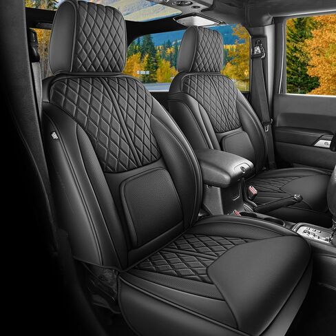 Seat Covers Custom Fit for Wrangler JK 2013-2017 4 Door, Pickup Truck Cover Cushion with Faux Leather Waterproof Seat Protector(BlackGrey, Full Set) in Kuwait