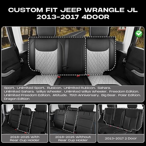 أغطية مقاعد مخصصة لسيارة Wrangler JK 2013-2017 ذات 4 أبواب، وسادة غطاء شاحنة صغيرة مع واقي مقعد مقاوم للماء من الجلد الصناعي (أسود رمادي، مجموعة كاملة) in Kuwait