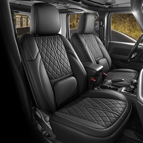 أغطية مقاعد مخصصة لسيارة Wrangler JK 2013-2017 ذات 4 أبواب، وسادة غطاء شاحنة صغيرة مع واقي مقعد مقاوم للماء من الجلد الصناعي (أسود رمادي، مجموعة كاملة) in Kuwait