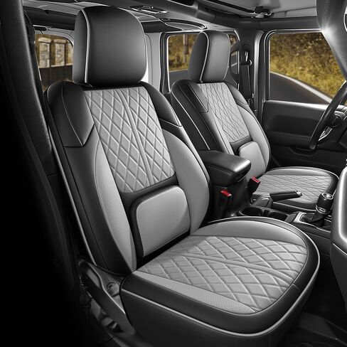 أغطية مقاعد مخصصة لسيارة Wrangler JK 2013-2017 ذات 4 أبواب، وسادة غطاء شاحنة صغيرة مع واقي مقعد مقاوم للماء من الجلد الصناعي (أسود رمادي، مجموعة كاملة) in Kuwait