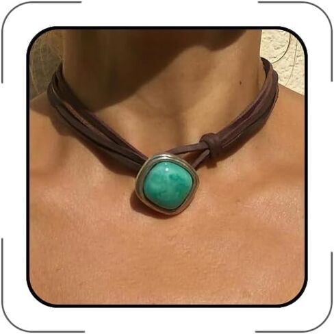 CSIYANJRY99 Boho Choker Necklaces for Women Vintage Western Turquoise Choker Necklace Bohemian Brown Suede Leather Choker Western jewelry in Kuwait