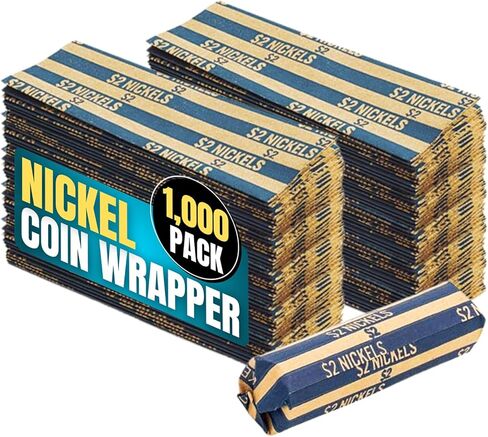 1InTheOffice Nickel Coin Wrappers, Paper Coin Roll Wrappers, Flat Tubular, 1000/Box in Saudi Arabia