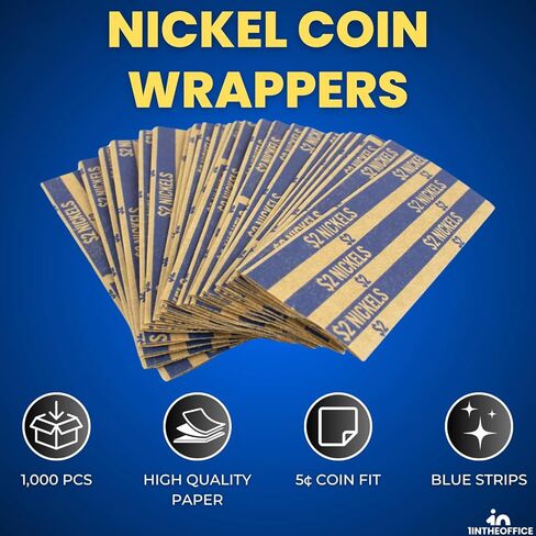 1InTheOffice Nickel Coin Wrappers, Paper Coin Roll Wrappers, Flat Tubular, 1000/Box in Saudi Arabia