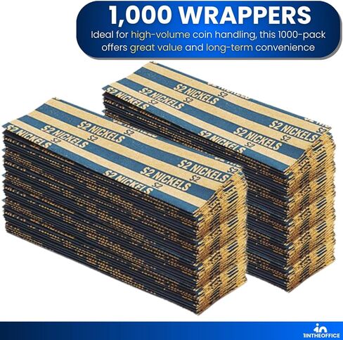 1InTheOffice Nickel Coin Wrappers, Paper Coin Roll Wrappers, Flat Tubular, 1000/Box in Saudi Arabia