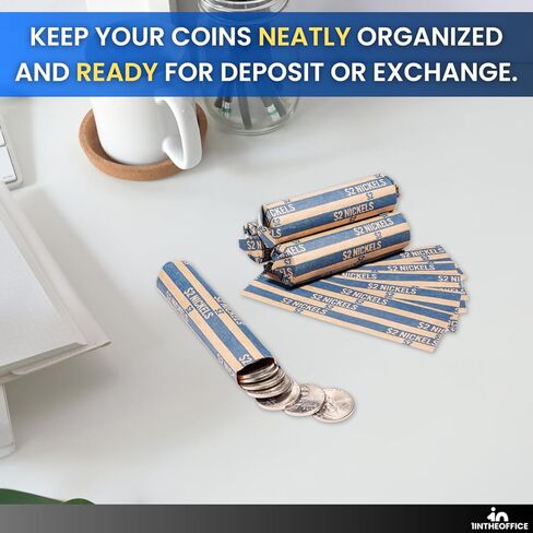 1InTheOffice Nickel Coin Wrappers, Paper Coin Roll Wrappers, Flat Tubular, 1000/Box in Saudi Arabia