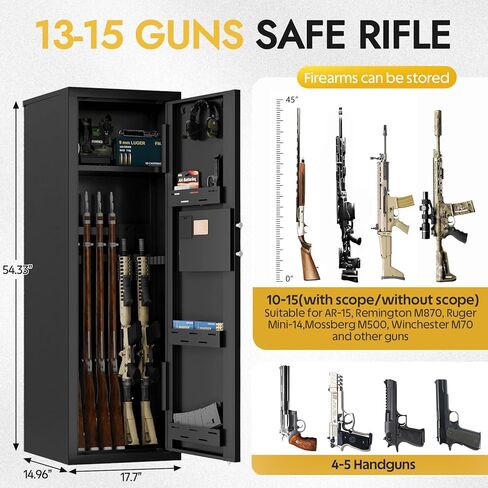 KAER 10-15 Biometric Gun Safe for Rifles and Pistols,Large Gun Cabinet with Removable Racks & Adjustable Shelf,Fingerprint Keypad Lock Rifle Safe for Home & Hunting(AR-15) in Kuwait