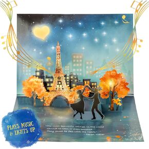 3D Pop Up Anniversary Card for Husband or Wife - Happy Anniversary Cards for Couple with LED Lights and Romantic Music - Includes Message Insert and Plain Envelope - Paris Themed in Saudi Arabia