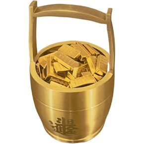 Feng Shui Money Bowl - 2x2x3 Inch Mini Brass Water Pail with 160 Gold Bricks, 300g Antique Finish Wealth Bowl for Office Desk & Home Decor in Saudi Arabia