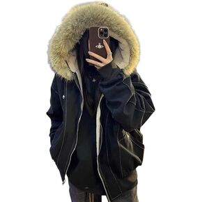 Fur Hood Y2K Streetwear Jacket Emo Zip Up Hoodie Oversized Padded Coat Winter Fashion Unisex Outerwear Clothing in Saudi Arabia