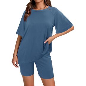 Magritta Women Two Piece Lounge Set Summer Casual Loose Fit Shirts Elastic Waist Biker Shorts Matching Airport Travel Outfit in Kuwait