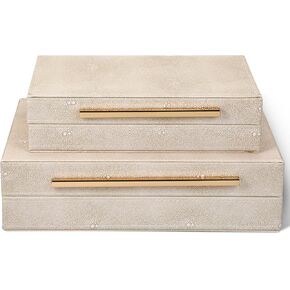 صندوقين تخزين مزخرفين باللون العاجي مع مقابض معدنية ذهبية، مقاس 9.85 × 6 × 2.76 بوصة و11.8 × 7.87 × 3.35 بوصة، صناديق مجوهرات حديثة من الجلد الصناعي لتنظيم المنزل in Kuwait