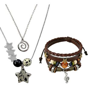 ملابس الجرونج الجنية المطابقة لمجوهرات الجرونج المتضمنة مجموعة قلادة وسوار متعددة الطبقات على شكل نجمة Y2K، وإكسسوارات الجرونج على طراز Y2K على الطراز القوطي للنساء والرجال in Kuwait