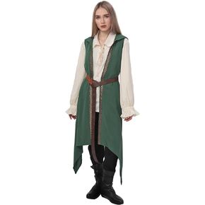 Women's Medieval Long Hooded Vest Renaissance Sleeveless Surcoat Celtic Tunic Forest Fairy Halloween Cosplay Costume in Kuwait