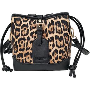 YUNZLAN Small Leopard Print Bucket Bags for Women Drawstring Crossbody Bag PU Leather Shoulder Bucket Tote Bag Purse in Kuwait