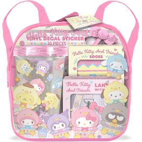 مجموعة هدايا حقيبة الظهر لعيد الفصح من هالو كيتي آند فريندز - حقيبة ظهر شفافة، مجموعة ملصقات من الفينيل مكونة من 10 قطع، جوارب، حبل قصير، زجاجة مياه in Kuwait