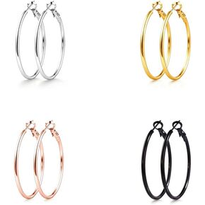 Newless 4 أزواج من الأقراط الكبيرة للنساء، مجموعة أقراط من الفولاذ المقاوم للصدأ ذهبية وفضية ووردية وذهبية وسوداء خفيفة الوزن in Kuwait