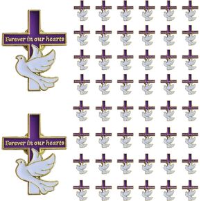 50 Pcs Funeral Cross Pins Forever in Our Hearts Memorial Dove Brooch for Memorial Service Mourning in Kuwait