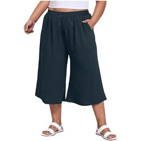 سراويل كابري من GaoCold للنساء مقاس كبير بأرجل واسعة ورباط عالي الخصر ملابس كابريس فضفاضة متدفقة للصيف والعطلات على الشاطئ in Kuwait