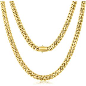 TUNGSTORY 18K Gold Filled Cuban Link Chain for Men - 8mm 316L Stainless Steel Chain Necklace with Easy-On Box Clasp, Miami Cuban Chain Non-Tarnish Hypoallergenic, Gift for Men, 20-24 Inches in Kuwait