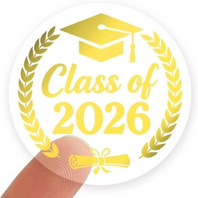 100 × ملصقات ملصقات على شكل ظرف من فئة 2026، ملصقات دائرية شفافة للتخرج من الرقائق المعدنية الحقيقية، ملصقات إعلان التخرج 2026، ملصق معدني من فئة 2026 (كلاسيكي، ذهبي) in Kuwait