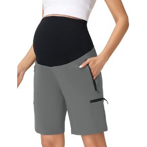 Foucome Women's Maternity Shorts Quick Dry Lightweight Pregnancy Athletic Workout Hiking Cargo Shorts with Zipper Pockets in Kuwait