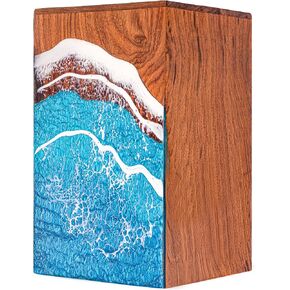 Wooden Urn for Ashes Adult Male & Female, Ocean Wave Design Handmade Cremation urns, Funeral urns, Decorative Memorial urns, Natural Wood with Blue Resin Art (Available in six Sizes) (LARGE-170) in Kuwait