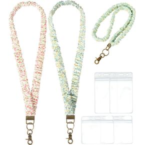 Stretchy Scrunchie Lanyards with 4 ID Holder, Cute Teacher Lanyard for 2 Size ID Badge Holders in Kuwait