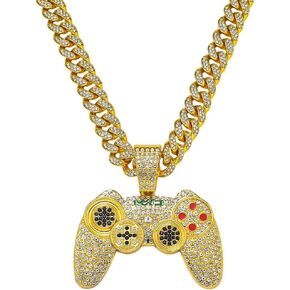 Men’s Hip Hop Rhinestone Game Controller Pendant Necklace Rock Rapper Jewelry, Gothic Punk Rock Iced Out Gold Game Console Handle Cuban Link Chain for Men in Kuwait