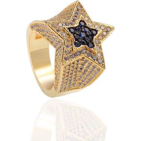 خاتم على شكل نجمة خماسية من الياقوت المثلج مطلي بالذهب عيار 18 قيراط بلينغ تشيكوسلوفاكيا خاتم الهيب هوب الماسي للرجال والنساء in Kuwait