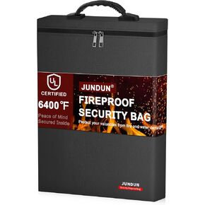 JUNDUN Fireproof Document Bag,6400°F,Upgraded Material Fireproof Money Bag,12x15x2 in Home Storage Pouch Holder for Legal Size Documents, Cash,Files and Laptop in Kuwait