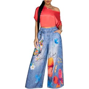 Women's Summer High Waist Floral Print Loosse Wide Leg Pants with Pockets in Saudi Arabia