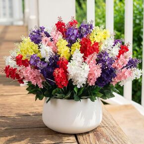 Retrowavy 12 Pcs Artificial Flowers Outdoor, 14'' Fake Silk Hyacinth Flowers UV Resistant Bulk for Wedding Home Garden Offices Spring Summer Decor Floral Arrangement(Light Purple,Purple,White) in Kuwait
