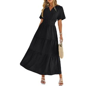 Simplee Womens 2026 Summer Casual Maxi Dress Spring Short Sleeve V Neck Elastic Waist A Line Flowy Beach Long Dresses Pockets in Kuwait
