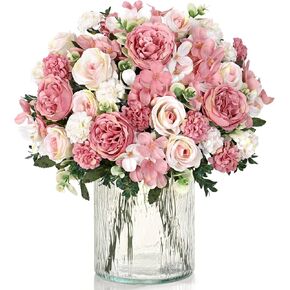 4 حزم الفاوانيا الزهور الاصطناعية الحرير الوردي الفاوانيا الاصطناعية باقة الزهور وهمية ترتيبات الورود المختلطة الكوبية مع ينبع لطاولة مركزية الزفاف باقات الزفاف ديكور المنزل in Kuwait