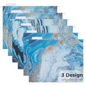 Y YOMA 18 حزمة من مجلدات الملفات المعلقة المزخرفة بحجم الحروف، مجلد تعليق لطيف من الرخام، منظم مجلد ملفات جميل لخزانة الملفات والمكتب والمنزل مع علامات تبويب قابلة للتعديل 1/5 قطع، 3 تصميم رخامي أزرق in Kuwait