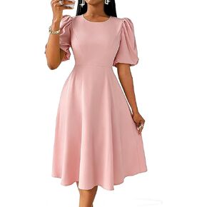 فستان رسمي لضيوف حفلات الكوكتيل للنساء، ورقبة دائرية كلاسيكية وأكمام قصيرة وفساتين متوسطة الطول لحفلات الشاي المضيئة in Kuwait