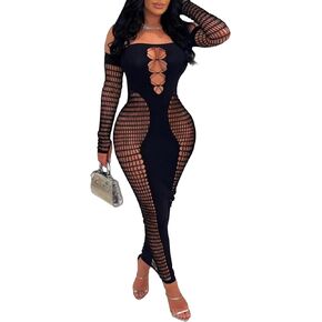 فستان نسائي طويل مثير بدون أكتاف شبكي مجوف للنادي in Kuwait