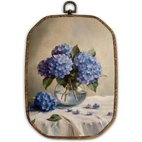 Yjeslw Blue Hydrangea Floral Octagon Wall Art Decor, Cottagecore Flower Framed Canvas Prints, Moody Retro Rustic Botanical Floral Wall Hanging Decorations for Home Bedroom Decor, 10.2x7 Inches in Kuwait