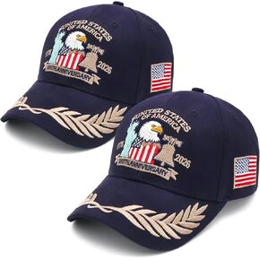2 حزمة 250 الذكرى السنوية الولايات المتحدة الأمريكية قبعة مطرزة النسر والحرية، قابل للتعديل قبعات البيسبول العلم الأمريكي الوطني للرجال والنساء in Kuwait
