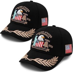 2 Pack 250 Anniversary USA Hat Embroidered Eagle & Liberty，Adjustable Patriotic American Flag Baseball Caps for Men Women in Kuwait