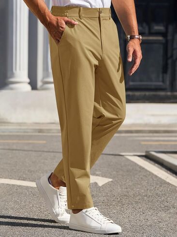 Mens Stretch Golf Pants Casual Slim Fit Dress Pants Elastic Waist Work Tapered Cropped Trousers in Saudi Arabia